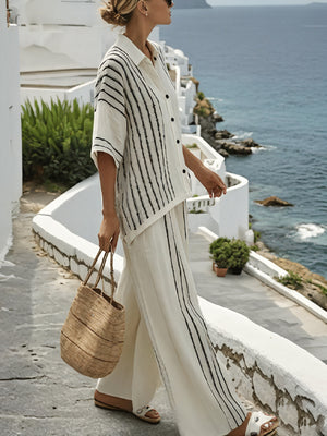 Vela Official Women's Striped Linen Two-Piece Outfit – Shirt & Wide-Leg Pants-83284-839ecf85-1ad5-47f3-9819-85c9629d563b