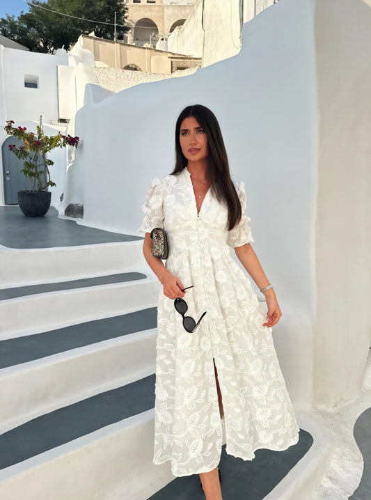 Vela Official Vestido Midi de Mujer – Bordado Blanco, Abotonado, Manga Corta, S-XL-83314-ce3ade1d-7568-4458-8492-8e7b11d640cf