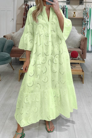 Vela Official Vestido Ojalillo Mujer – Escote V, Manga 3/4, Botones Frontales-83323-147f7744-8926-4220-882c-bd30062dbc24