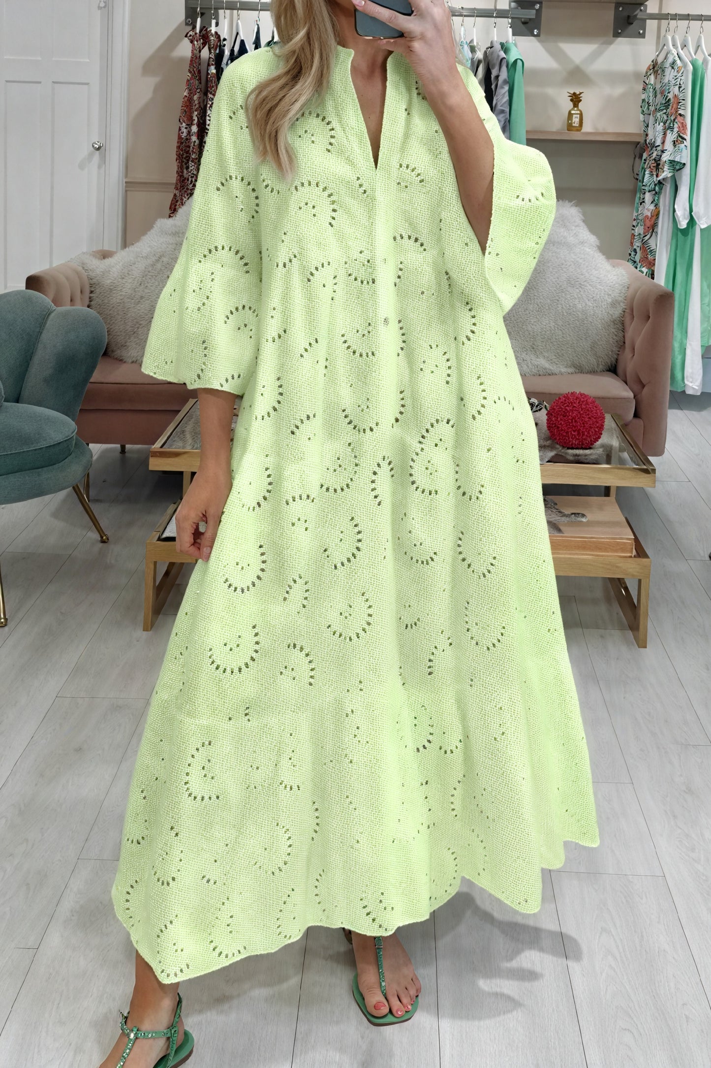 Vela Official Vestido Ojalillo Mujer – Escote V, Manga 3/4, Botones Frontales-83323-147f7744-8926-4220-882c-bd30062dbc24