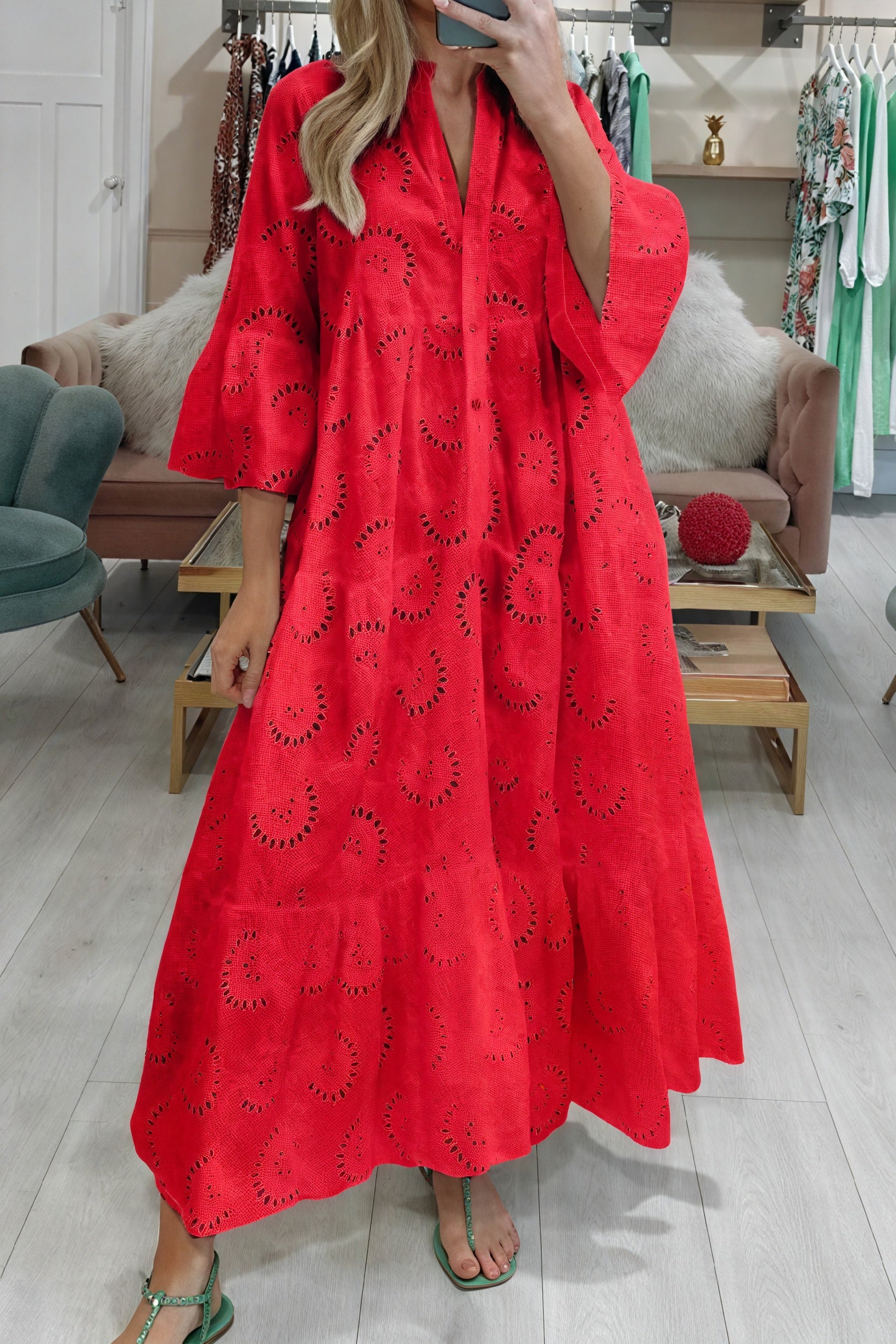 Vela Official Vestido Ojalillo Mujer – Escote V, Manga 3/4, Botones Frontales-83323-374ff908-de96-4770-960d-42c060ba6eeb