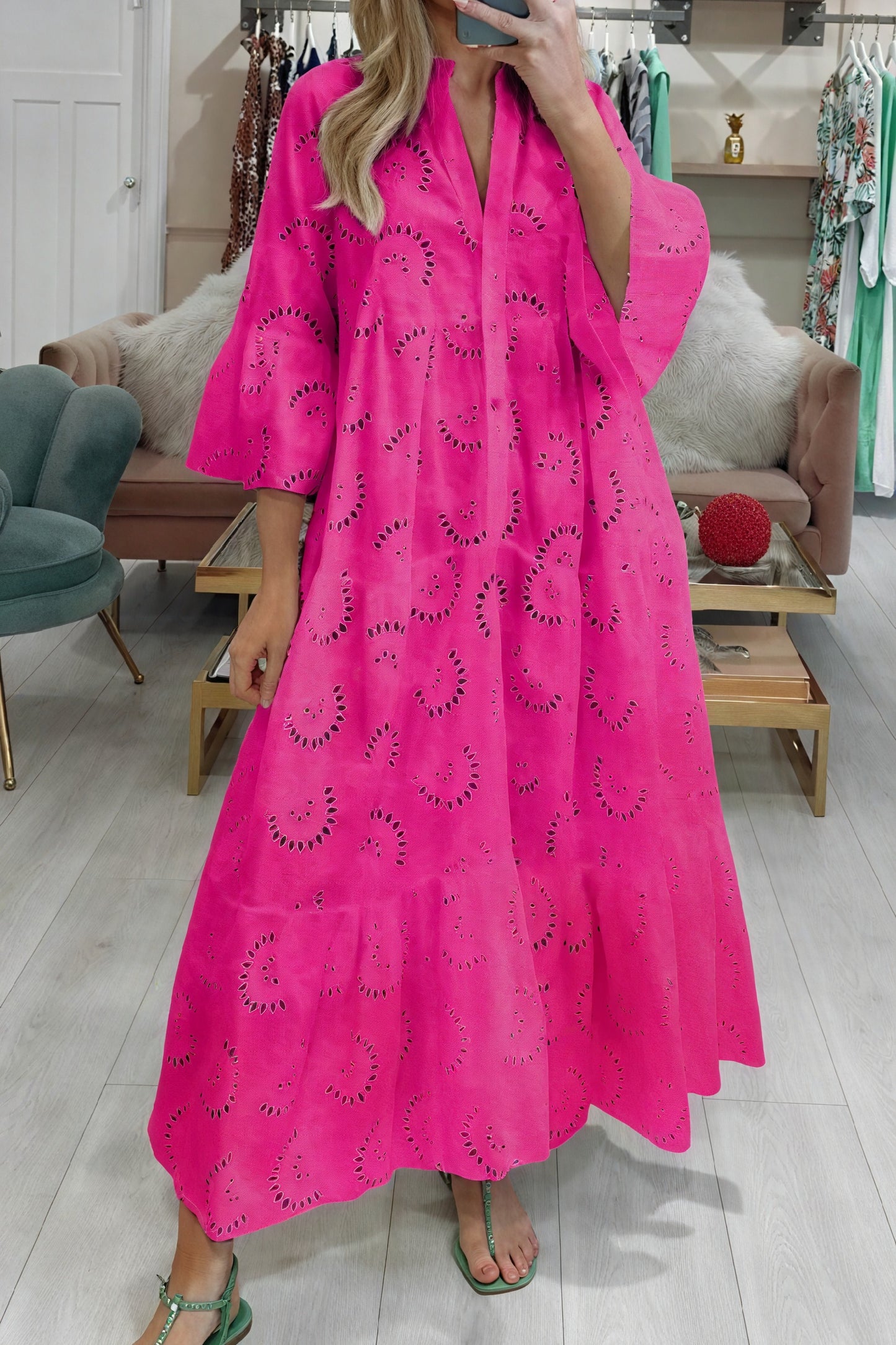 Vela Official Vestido Ojalillo Mujer – Escote V, Manga 3/4, Botones Frontales-83323-1280320f-48bd-4025-a2de-df9af720b1a3