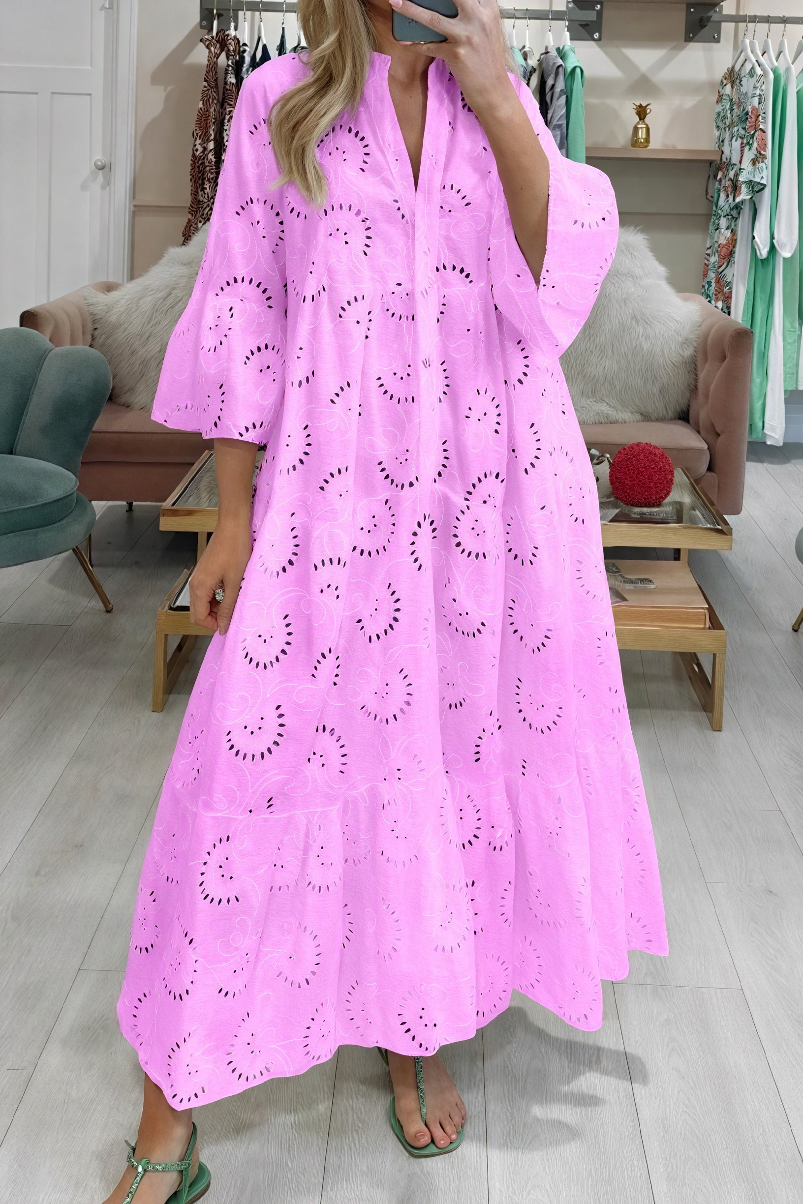 Vela Official Vestido Ojalillo Mujer – Escote V, Manga 3/4, Botones Frontales-83323-6ebabf73-edde-4de7-a8ac-5fca4c22239a