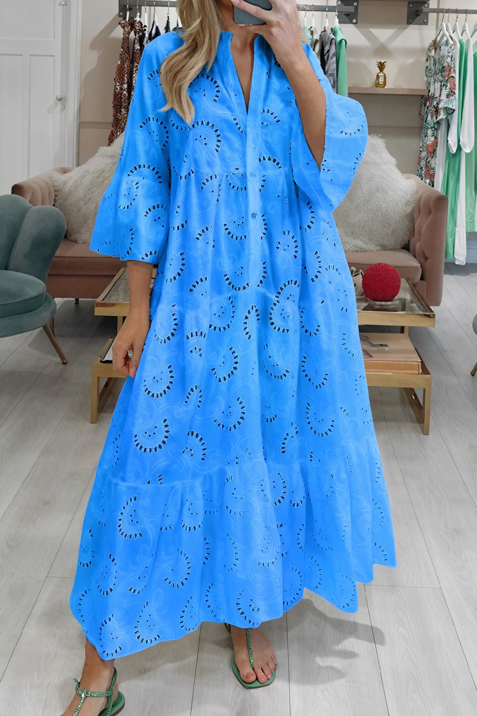 Vela Official Vestido Ojalillo Mujer – Escote V, Manga 3/4, Botones Frontales-83323-02c5b07a-0239-49b0-b84a-12b232039040