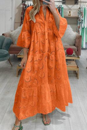 Vela Official Vestido Ojalillo Mujer – Escote V, Manga 3/4, Botones Frontales-83323-df1778ae-233c-470c-be63-67380e9c558b