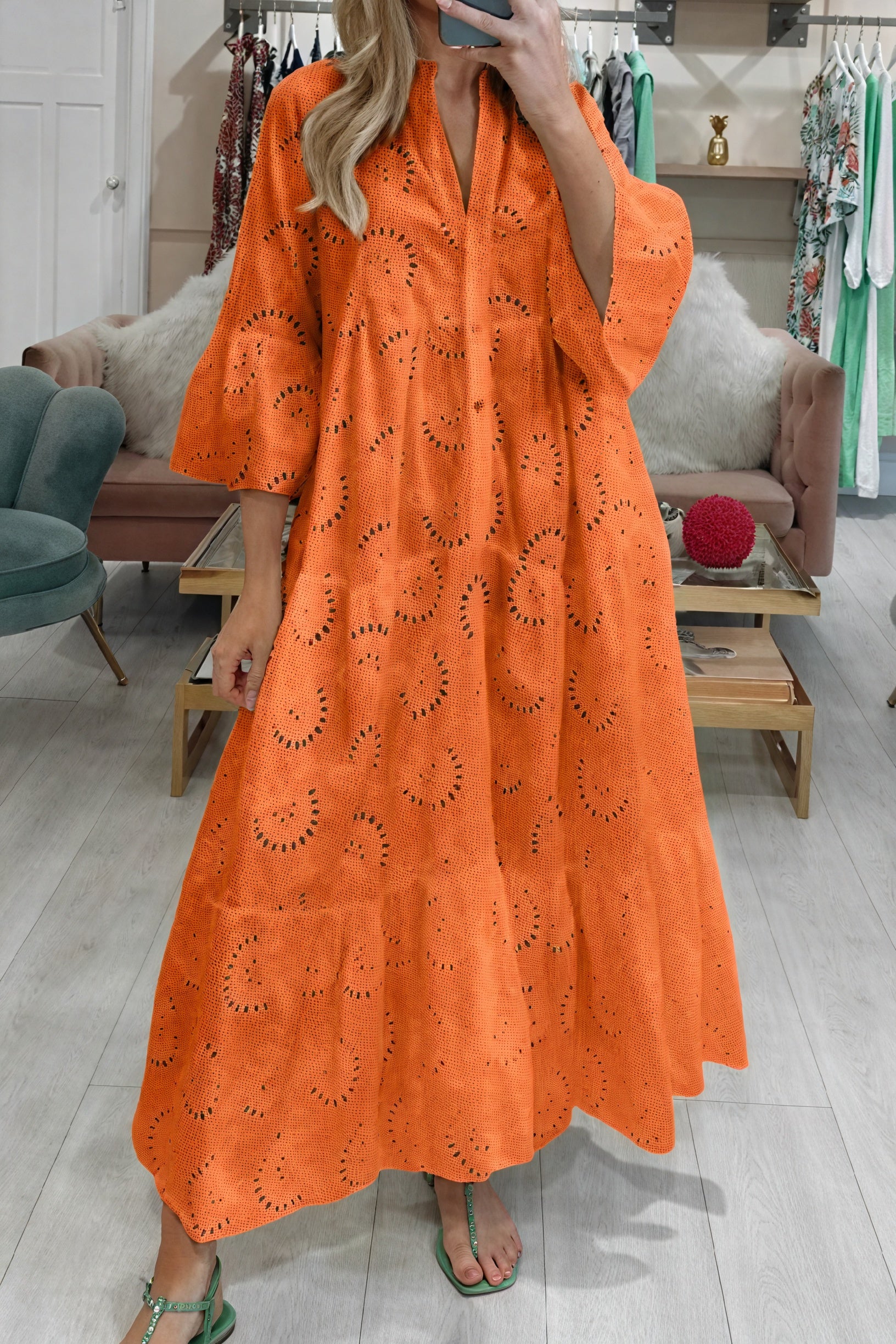 Vela Official Vestido Ojalillo Mujer – Escote V, Manga 3/4, Botones Frontales-83323-df1778ae-233c-470c-be63-67380e9c558b