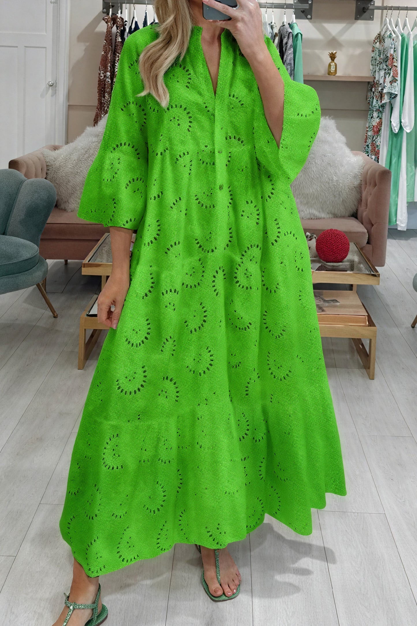 Vela Official Vestido Ojalillo Mujer – Escote V, Manga 3/4, Botones Frontales-83323-fe623967-92e2-4152-adb6-33cc44b38893