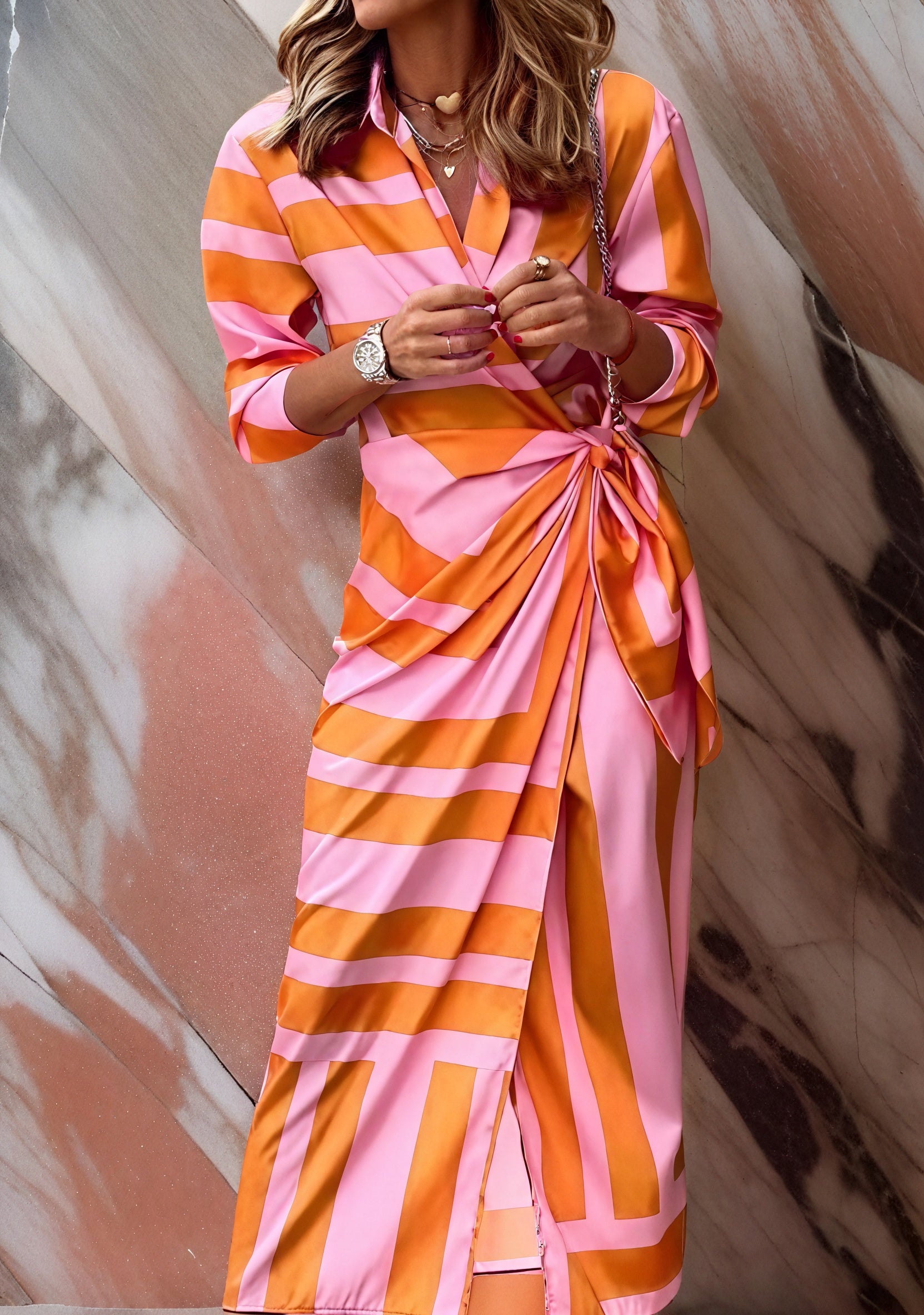 Vestido Cruzado de Mujer – Manga Larga, Rayas, Ajuste Adaptable-83361-12cf9ef8-4957-4263-a759-a716a87cd06f