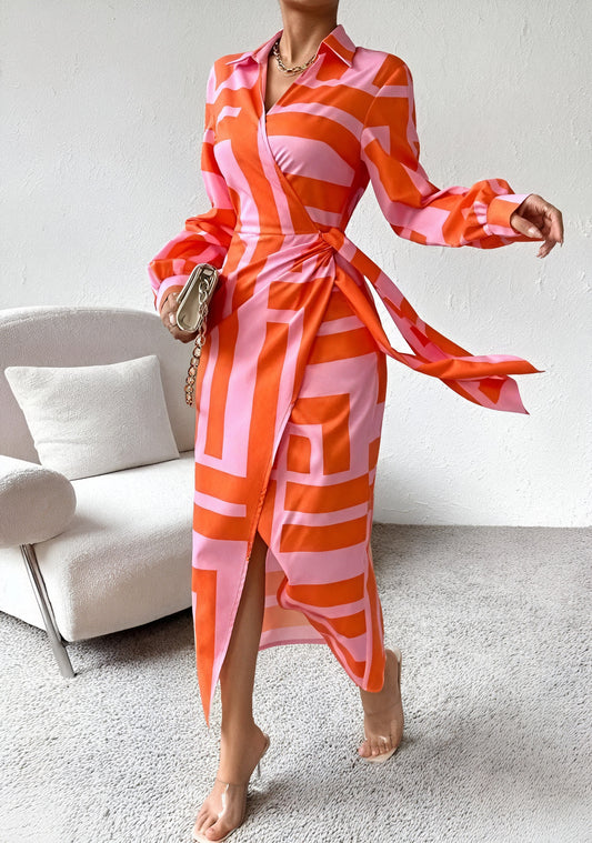 Vestido Cruzado de Mujer – Manga Larga, Rayas, Ajuste Adaptable-83361-386583e5-c6b0-4502-b204-ef26de52a82c