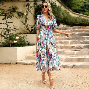 Vestido Midi Floral para Mujer – Escote V, Mangas Cortas, Silueta Fluida, Vela Official-83546-b193803f-d1b8-4c86-b8a6-40908597ad22