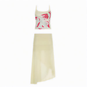 Vestido de Mujer – Estampado Floral, Tirantes Finos, Falda Fruncida y Dobladillo Asimétrico-83580-5fa0c415-5503-4771-85d4-697d37d229a9