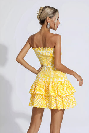 Vestido Mini Amarillo Mujer – Estampado, Sin Tirantes, Escote Volantes Fruncido-83597-c628ca96-0fc2-4b1d-a5e9-7e92c8bfd720