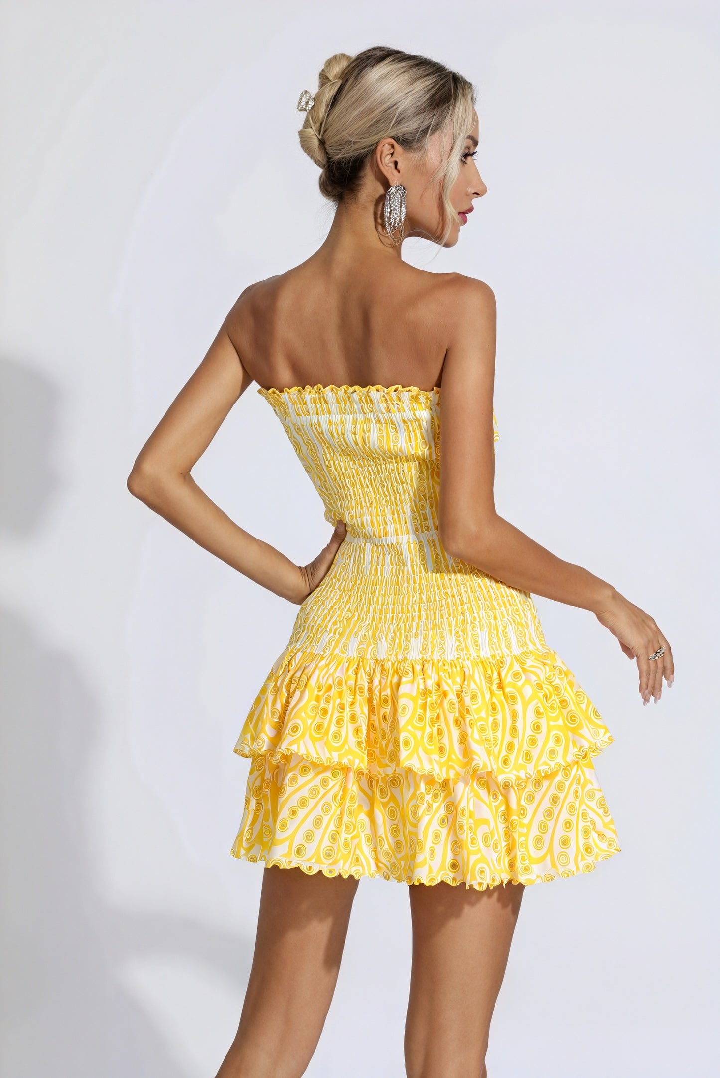 Vestido Mini Amarillo Mujer – Estampado, Sin Tirantes, Escote Volantes Fruncido-83597-c628ca96-0fc2-4b1d-a5e9-7e92c8bfd720