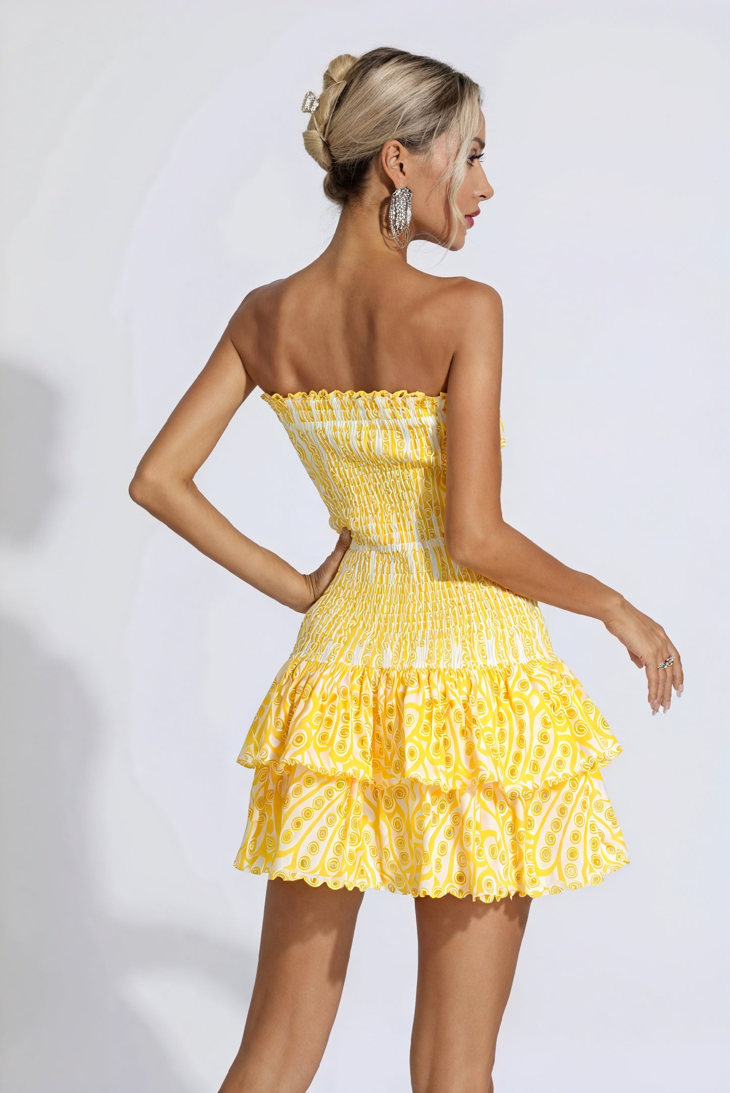 Vestido Mini Amarillo Mujer – Estampado, Sin Tirantes, Escote Volantes Fruncido-83597-c628ca96-0fc2-4b1d-a5e9-7e92c8bfd720