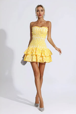 Vestido Mini Amarillo Mujer – Estampado, Sin Tirantes, Escote Volantes Fruncido-83597-c31e608d-9fb8-47e5-9622-158e07fc2951