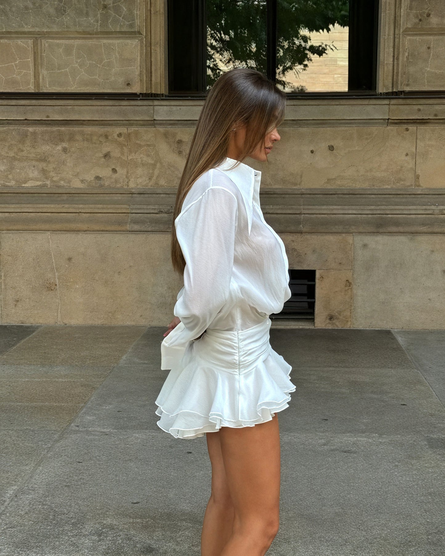 Vestido Largo Abotonado Blanco con Manga Larga para Mujer, Estilo Elegante-83661-6b47b93c-dd64-4447-aa4b-eb3a5cbe9438