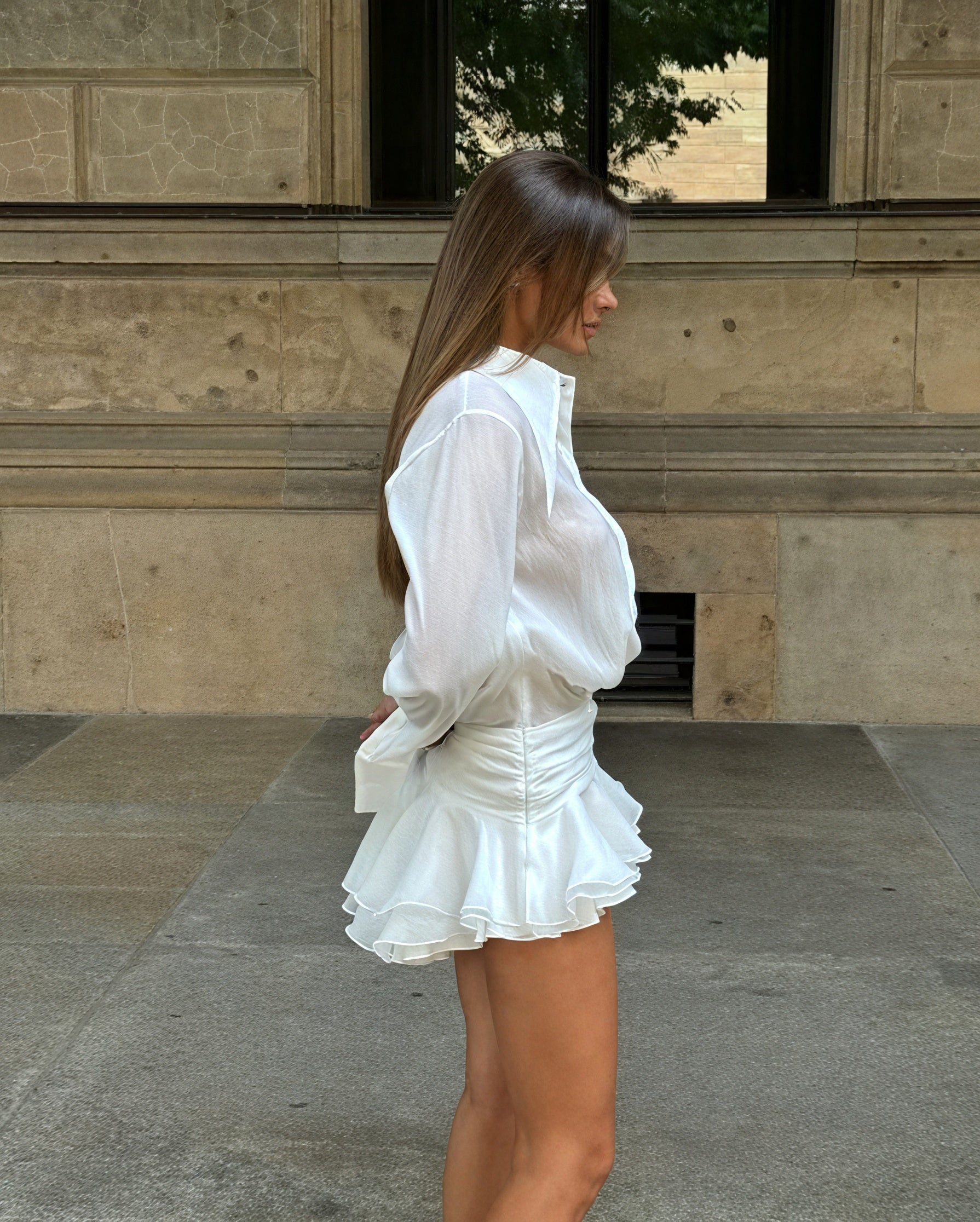 Vestido Largo Abotonado Blanco con Manga Larga para Mujer, Estilo Elegante-83661-6b47b93c-dd64-4447-aa4b-eb3a5cbe9438