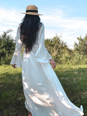 Vestido Maxi para Mujer – Manga Larga, Cuello V, Lazo en Cintura, Estilo Fluido, Vela Official-83779-cbe3a0c3-375e-4de2-b457-664227bd5d2e