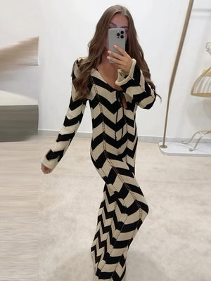 Vestido de Punto para Mujer – Patrón de Espiga, Manga Larga, Elegancia Versátil-83785-6a7b6052-18fb-46ba-a74a-3b7ef65669a9