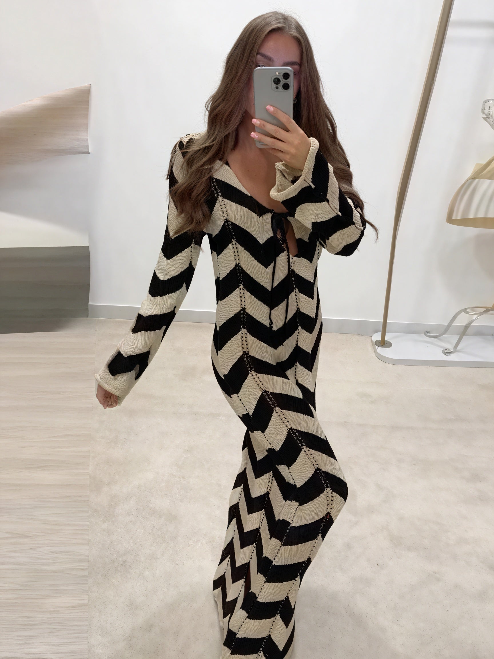 Vestido de Punto para Mujer – Patrón de Espiga, Manga Larga, Elegancia Versátil-83785-6a7b6052-18fb-46ba-a74a-3b7ef65669a9