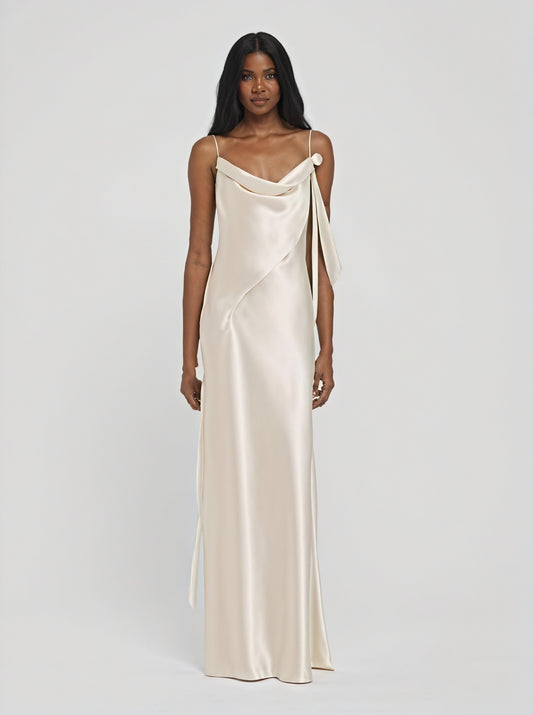 Vestido Largo Mujer Satén – Escote Drapeado, Tirantes Finos, Vela Official-83831-c386d1d3-536d-42dc-9e0f-a812a44c6b33