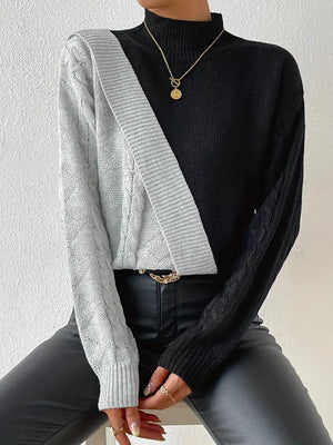 Jersey de Mujer Cuello Alto Bloques de Color Punto Trenzado Moderno-54586-b1c5e7a2-7e02-452a-98eb-a706d10e37da