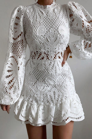 Vestido de Mujer de Encaje con Manga Larga, Detalle Cut-Out y Bajo con Volantes Elegante - Vela Official-83325-858f4ad2-f7a4-491b-9d5a-0a66e173b50c