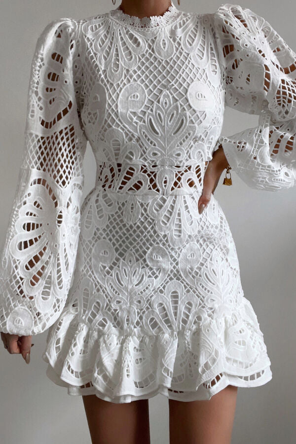 Vestido de Mujer de Encaje con Manga Larga, Detalle Cut-Out y Bajo con Volantes Elegante - Vela Official-83325-858f4ad2-f7a4-491b-9d5a-0a66e173b50c