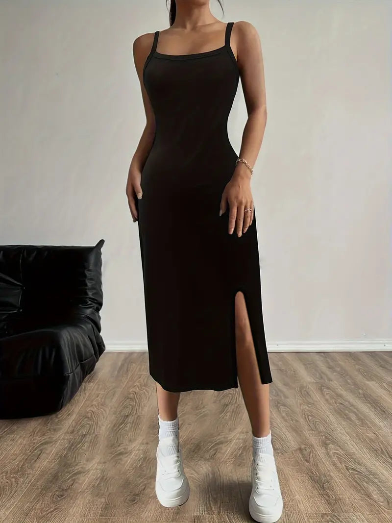 Vestido Midi Minimalista con Tirantes Ajustables