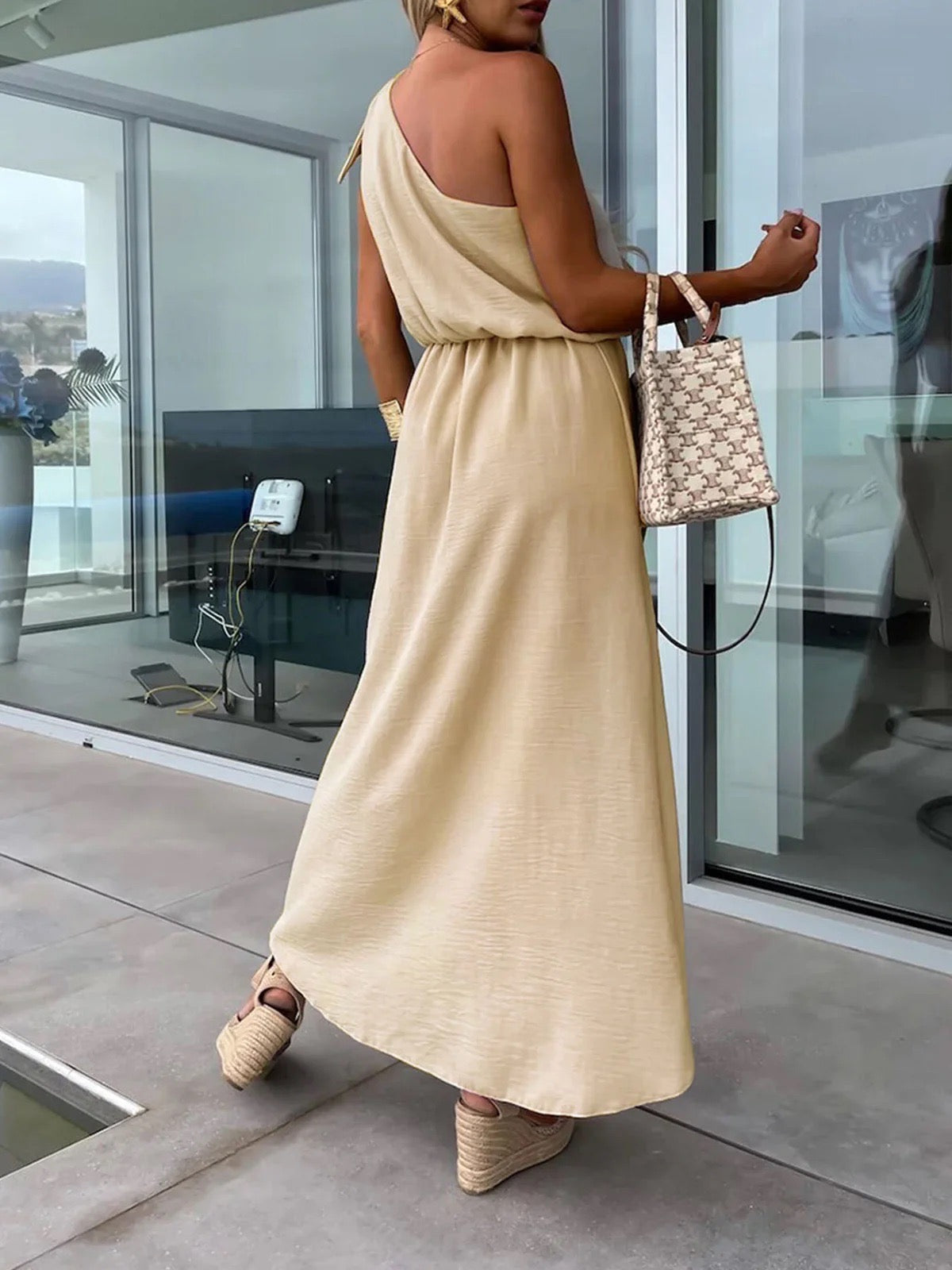 Vestido Asimétrico de Un Hombro para Mujer con Abertura Lateral y Lazo en Cintura-83342-8839f17e-0ff8-443f-9d9c-d30e02aead09