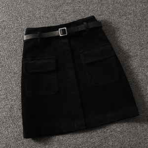 Falda A-Line de Corduroy con Cinturón