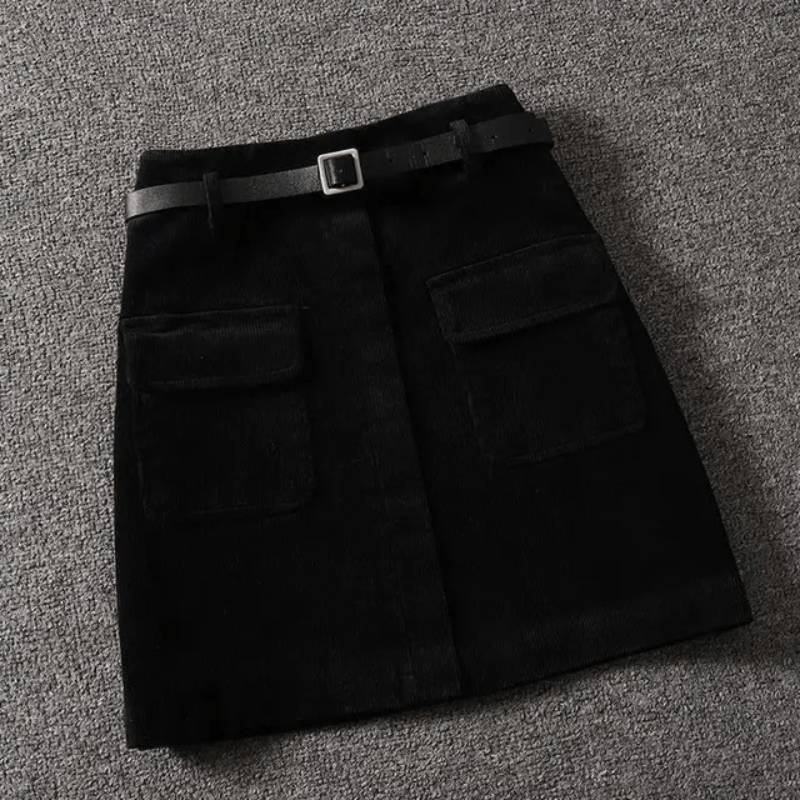 Falda A-Line de Corduroy con Cinturón