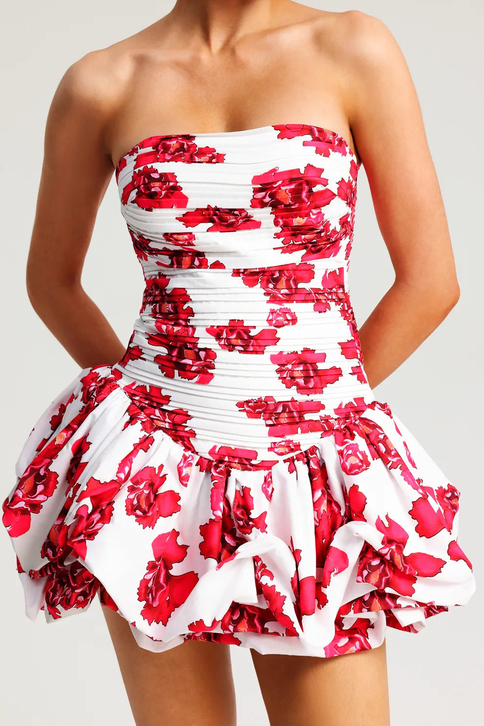 Vestido Strapless para Mujer – Estampado Floral, Falda con Volantes, Corpiño Estructurado-83685-8a55196b-d088-4fa5-93ba-6105e06e9a1f
