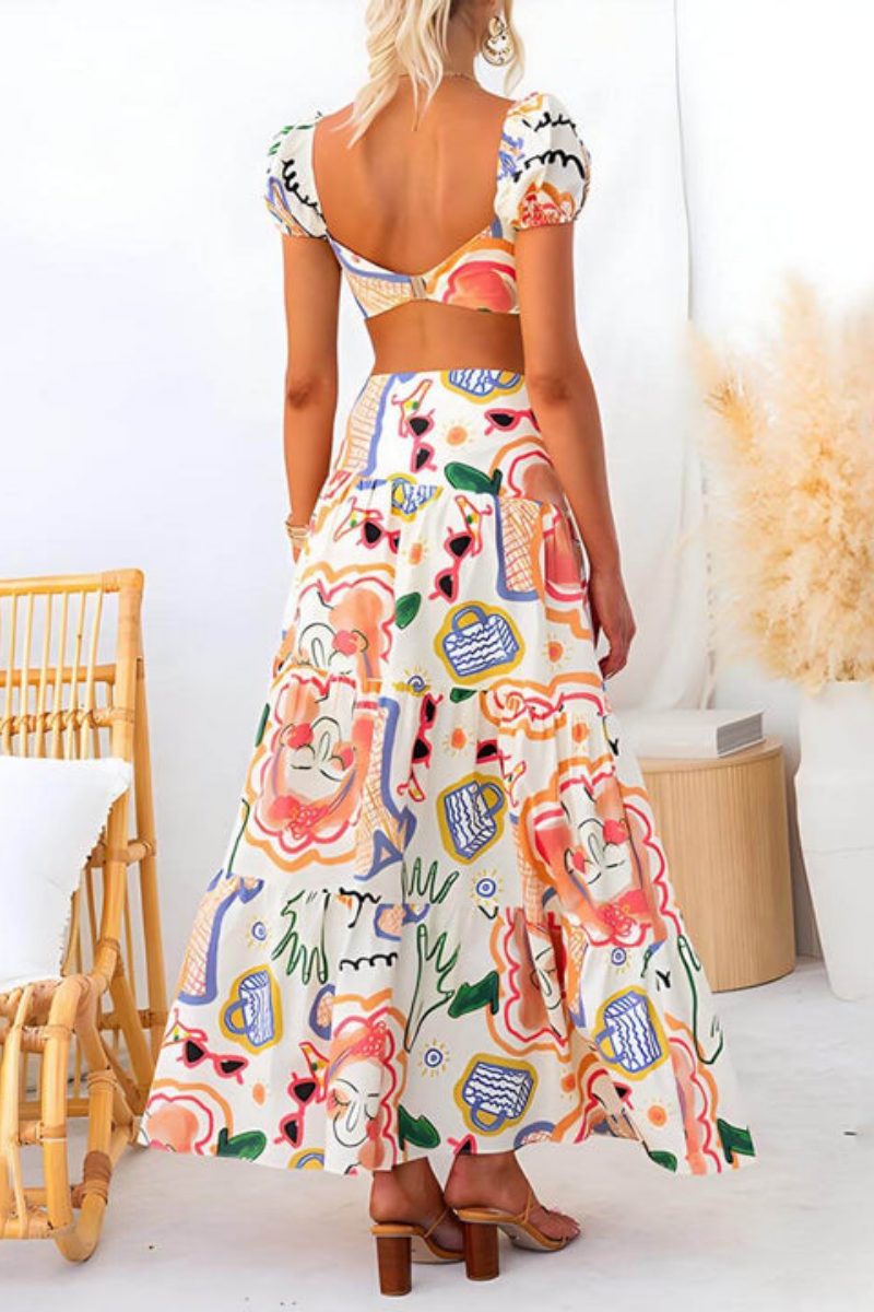 Top y Falda Maxi Estampados Abstractos