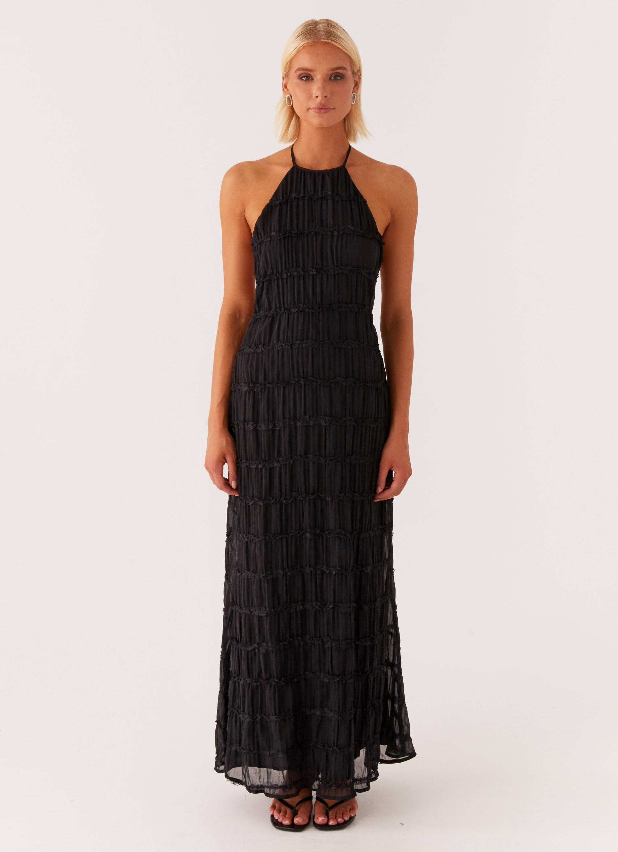 Vestido Maxi para Mujer – Cuello Halter, Tejido Texturizado, Elegante-83499-8dd34d77-feea-47a2-9a3c-90e1ed920d30