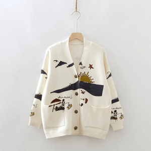 Cárdigan Oversized con Bordados Juguetones
