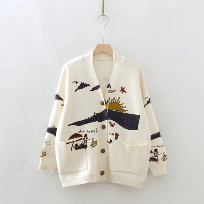 Cárdigan Oversized con Bordados Juguetones