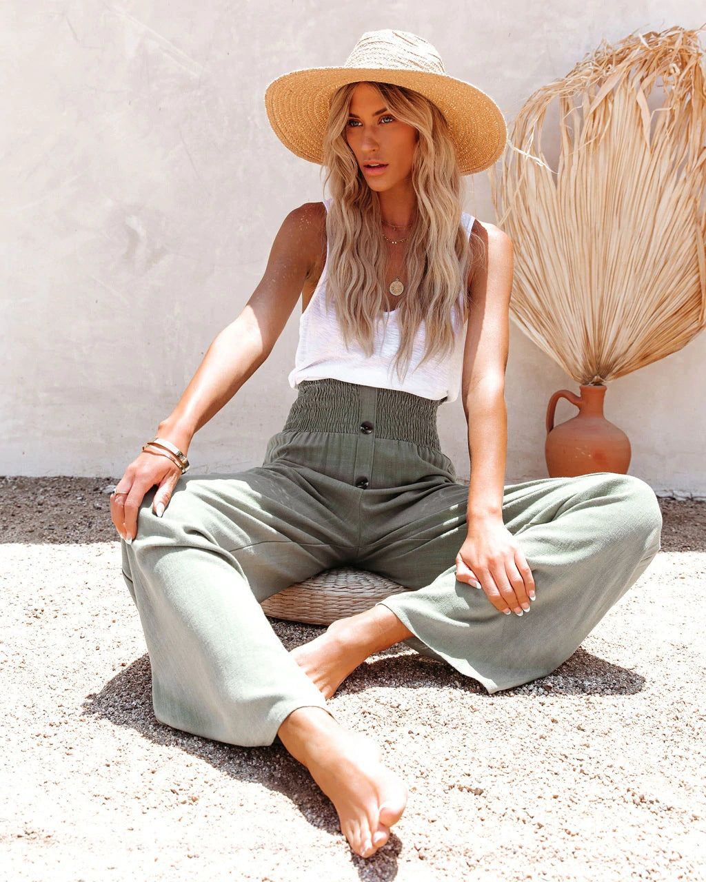 Pantalones Palazzo de Cintura Alta con Botones