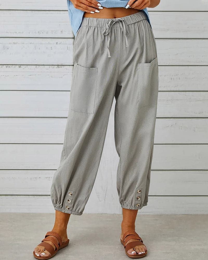 Vela Official Pantalones Mujer – Cintura Cordón, Detalle Botón Tobillo, Casual-83253-92449bd1-7d82-479b-99cb-78b6cd756dca