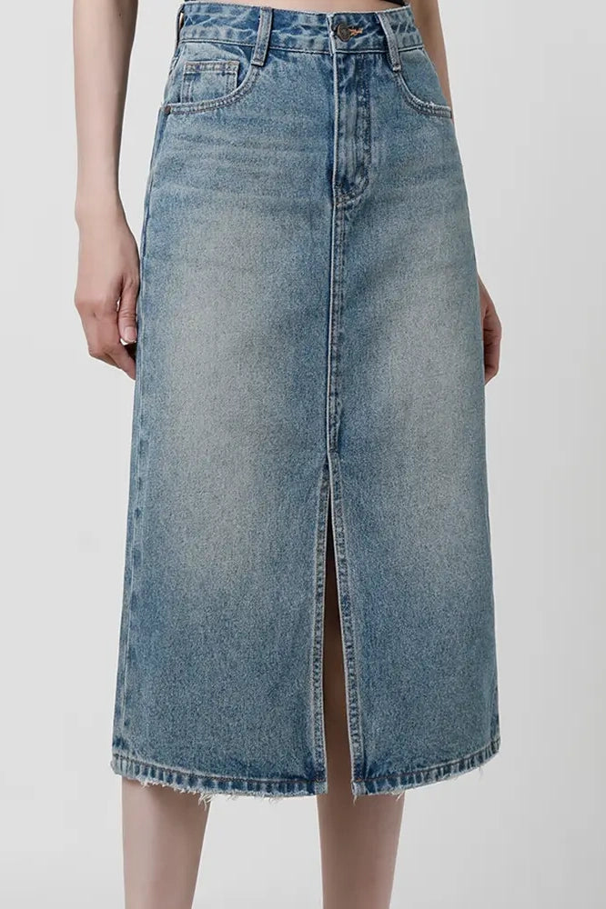 Falda Denim Midi con Abertura Frontal