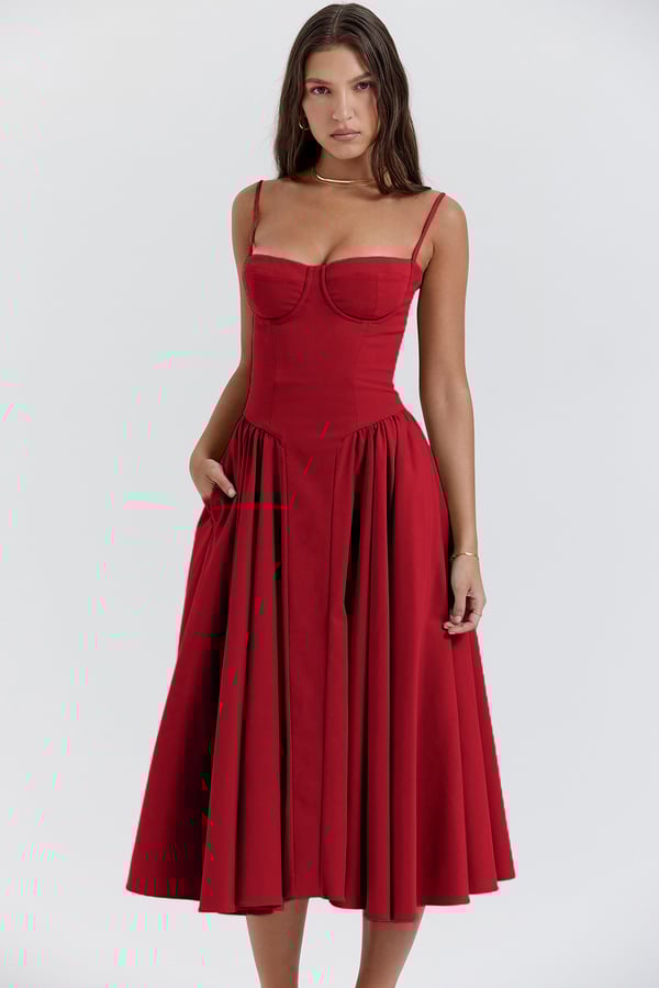 Vestido Midi para Mujer – Tirantes Finos, Corpiño Estructurado, Falda Plisada, con Bolsillos-83506-9896ebe8-61c9-4b84-a87a-51efccc804ad