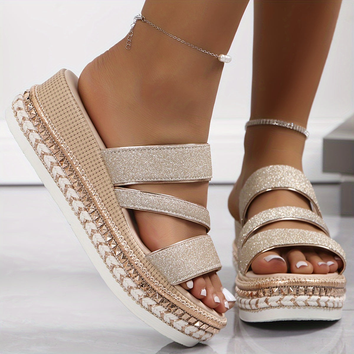 Sandalias Plataforma Glamour Detalle Tejido