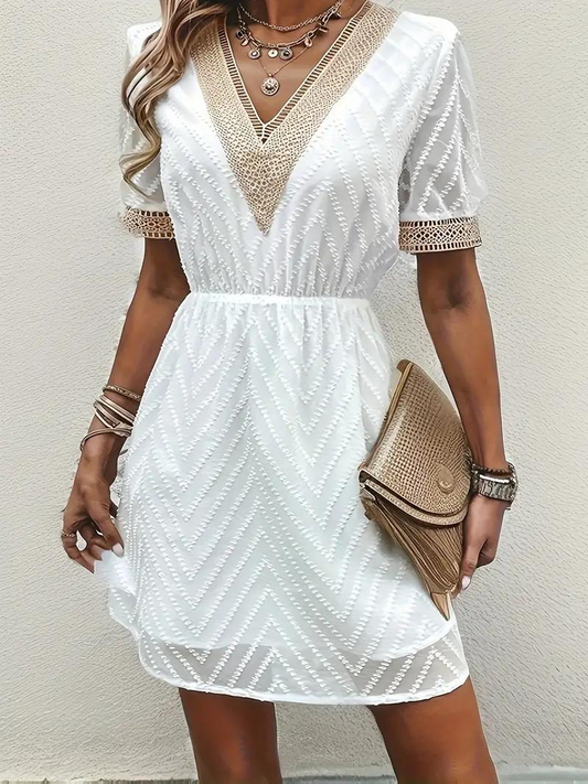 Vestido Blanco Mujer – Escote V, Bordado Floral, Manga Corta, Cintura Elástica-82469-9eaebf45-8bcb-458e-9928-20ff8cf29603