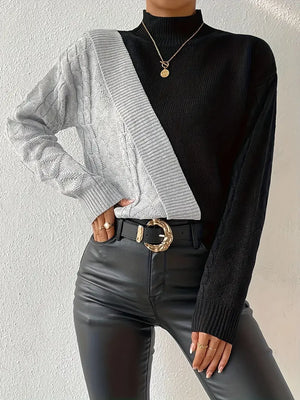 Jersey de Mujer Cuello Alto Bloques de Color Punto Trenzado Moderno-54586-1de2af94-c89d-4057-9082-9007e22d5d9f