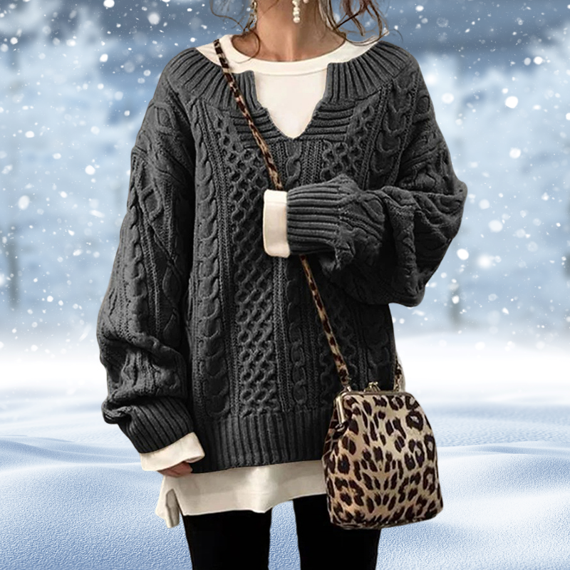 Suéter de Mujer – Punto Trenzado Grueso, Escote V, Manga Larga, Estilo Clásico-53262-f30cae20-b45f-4fc7-ae43-7cf0ae178071