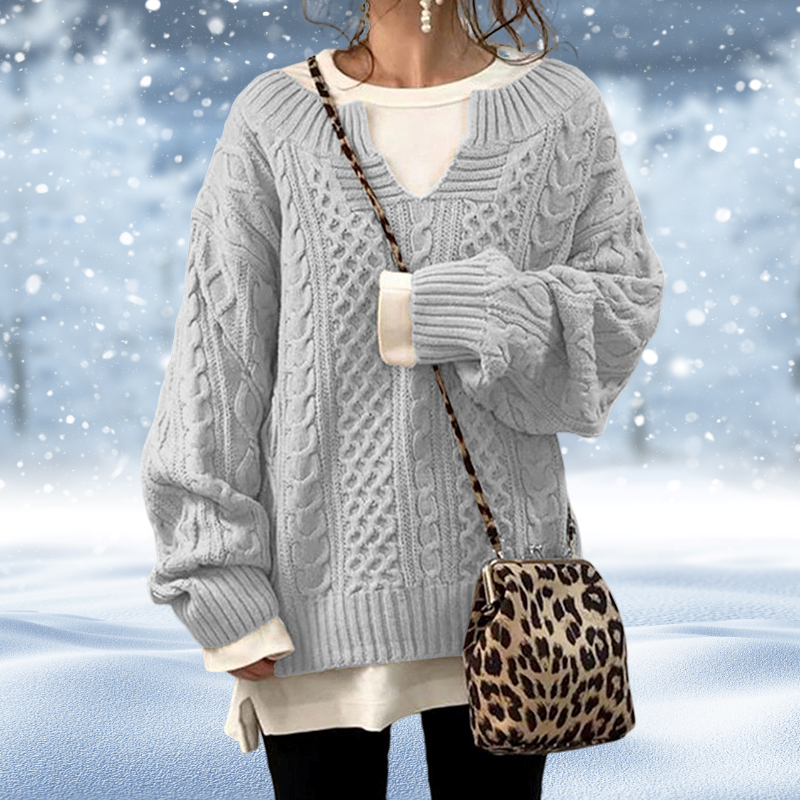 Suéter de Mujer – Punto Trenzado Grueso, Escote V, Manga Larga, Estilo Clásico-53262-7f336233-72f5-4bd7-868b-db2a9a508135