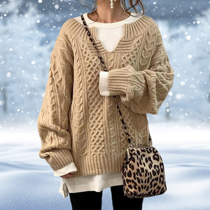 Suéter de Mujer – Punto Trenzado Grueso, Escote V, Manga Larga, Estilo Clásico-53262-efad0271-ea68-485c-995b-a6149e839b07