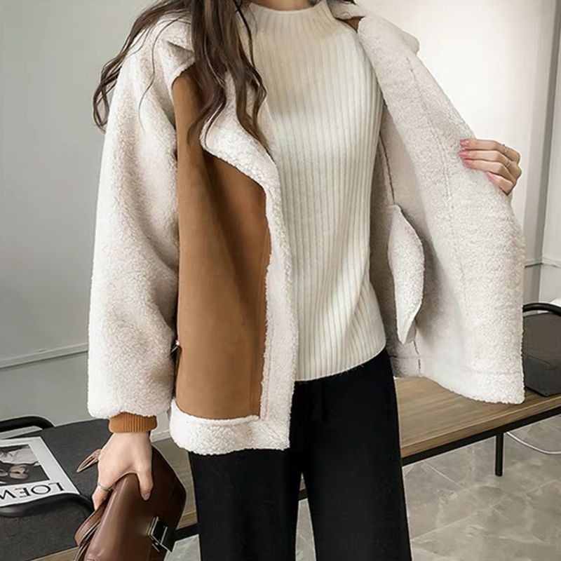 Abrigo de Mujer con Forro de Borrego Sintético, Exterior Efecto Gamuza Bicolor, Solapa Ancha-50497-33276c80-6464-4c6c-b079-94036657b760