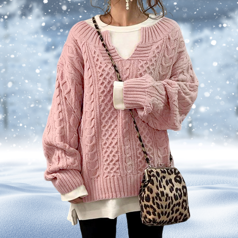 Suéter de Mujer – Punto Trenzado Grueso, Escote V, Manga Larga, Estilo Clásico-53262-498f32b6-086e-479b-9768-31e920504c96