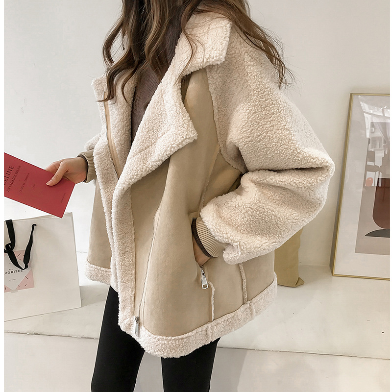 Abrigo de Mujer con Forro de Borrego Sintético, Exterior Efecto Gamuza Bicolor, Solapa Ancha-50497-c43cf240-4d37-4af7-99b5-75383aed921b